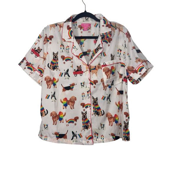 Isaac Mizrahi Sleepwear Size Large Pajama Top Rainbow Dogs Cute - Picture 1 of 6